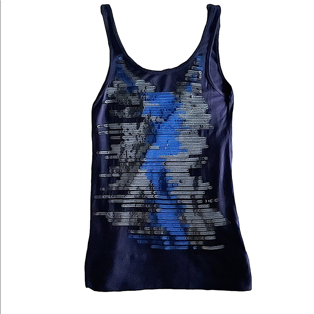 P•LUCA MILANO BLUE TANK TOP🌟Scoop neck;front sequins;low cut back•HP